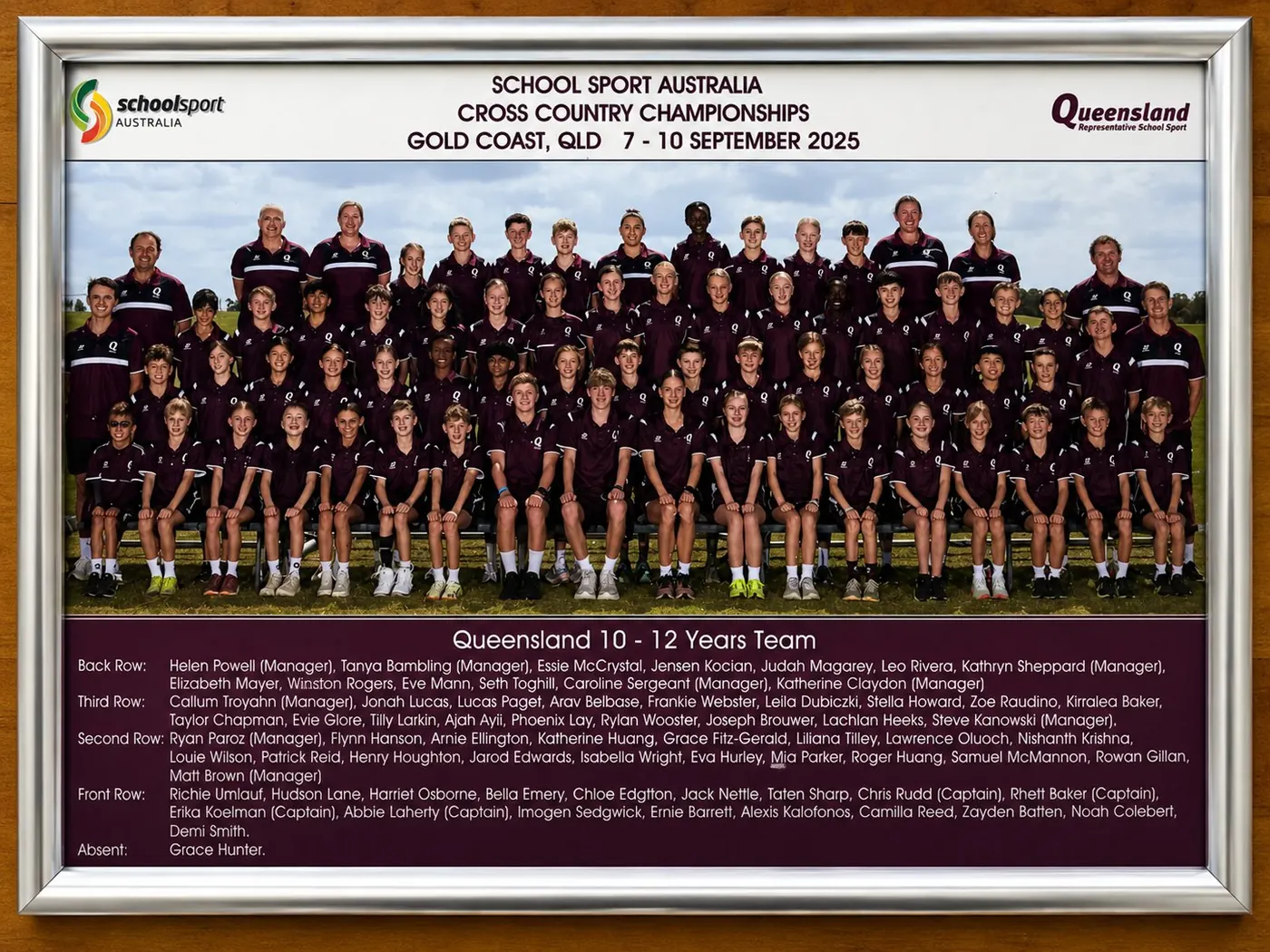 Queensland 10 to 12 years team at the School Sport Australia Cross Country Championships, Gold Coast 2025